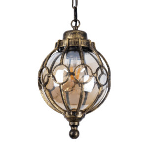 GloboStar® ETOILE 00988 Vintage Κρεμαστό Φωτιστικό Μπάλα Μονόφωτο 1 x E27 IP20 Μπρούτζινο Μέταλλο με Μελί Γυαλί - Μ18 x Π18 x Y27cm