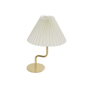 GloboStar® LIVL 204-0169 Μοντέρνο Eπιτραπέζιο Φωτιστικό Μονόφωτο 1 x E27 IP20 Χρυσό Μέταλλο με Μπεζ Ύφασμα - Μ22 x Π22 x Υ34cm