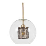 GloboStar® AVERY 00740 Μοντέρνο Κρεμαστό Φωτιστικό Μπάλα Μονόφωτο 1 x E27 IP20 Διάφανο Γυαλί με Χρυσό Μέταλλο - Μ30 x Π30 x Υ48cm
