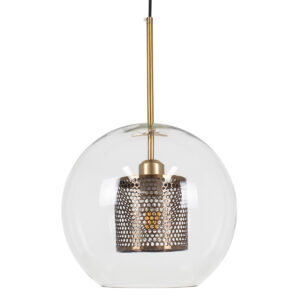 GloboStar® AVERY 00740 Μοντέρνο Κρεμαστό Φωτιστικό Μπάλα Μονόφωτο 1 x E27 IP20 Διάφανο Γυαλί με Χρυσό Μέταλλο - Μ30 x Π30 x Υ48cm