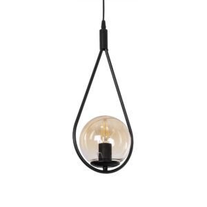 GloboStar® DROP 201-0016 Vintage Κρεμαστό Φωτιστικό Μπάλα Μονόφωτο 1 x E27 IP20 Μαύρο Μέταλλο Με Μελί Γυαλί - Μ20 x Π25 x Υ80cm