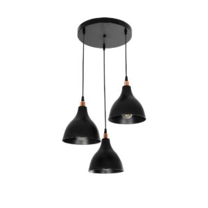 GloboStar® RADE 203-0127 Vintage Κρεμαστό Φωτιστικό Καμπάνα Τρίφωτο 3 x E27 IP20 Μαύρο Πλαστικό - Μ40 x Π40 x Υ80cm