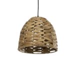 GloboStar® MEKA 204-0165 Boho Κρεμαστό Φωτιστικό Καμπάνα Μονόφωτο 1 x E27 IP20 Μπεζ Rattan - Μ30 x Π30 x Υ25cm