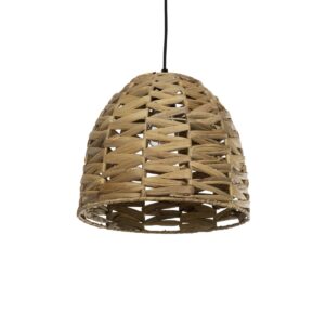 GloboStar® MEKA 204-0165 Boho Κρεμαστό Φωτιστικό Καμπάνα Μονόφωτο 1 x E27 IP20 Μπεζ Rattan - Μ30 x Π30 x Υ25cm