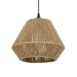 GloboStar® GLARO 201-0112 Vintage Κρεμαστό Φωτιστικό Καμπάνα Μονόφωτο 1 x E27 IP20 Μαύρο Μέταλλο με Μπεζ Σχοινί - Μ30 x Π30 x Υ70cm