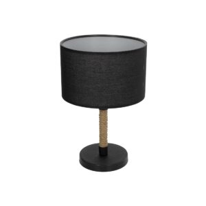 GloboStar® STRING 204-0072 Μοντέρνο Eπιτραπέζιο Φωτιστικό Μονόφωτο 1 x E27 IP20 Μαύρο Mέταλλο & Μπεζ Σχοινί με Μαύρο Ύφασμα - Μ24 x Π24 x Υ37cm