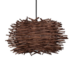 GloboStar® MINORCA 01732 Boho Κρεμαστό Φωτιστικό Ανάρτηση Μονόφωτο 1 x E27 IP20 Καφέ Ξύλο - Μ30 x Π30 x Y18cm