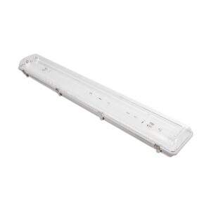 GLOBOSTAR® VIGAS 999-0250 Γραμμικό Βιομηχανικό Φωτιστικό Σκαφάκι Tri-Proof με Μεταλλικά Clips για 2 x Λάμπες T8 G13 90cm Τύπου Φθορίου LED Τροφοδοσίας Ενός Άκρου 120° AC 220-240V Αδιάβροχο IP65 - Γκρι με Διάφανο Κάλυμμα Πλαστικό PC - Μ100 x Π15 x Υ10cm