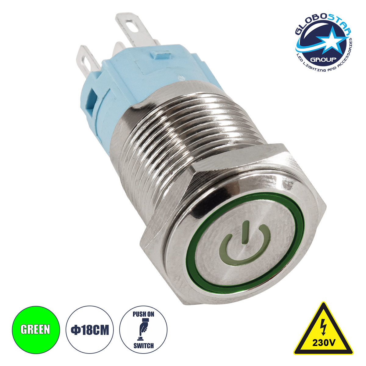 GloboStar® 70777 LED Φωτιζόμενος Διακόπτης Χωνευτός - Μπουτόν PUSH On Ανοξείδωτος AC 220-240V Αδιάβροχο IP67 Φ18mm με Angel Eye Πράσινο - Image 4