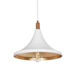 GloboStar® BELFRY 203-0076 Μοντέρνο Κρεμαστό Φωτιστικό Καμπάνα Μονόφωτο 1 x E27 IP20 Λεύκο & Χρυσό Πλαστικό - Μ29.5 x Π29.5 x Υ22cm