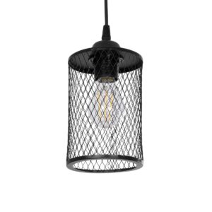 GloboStar® NOVAON 201-0058 Μοντέρνο Κρεμαστό Φωτιστικό Πλέγμα Μονόφωτο 1 x E27 IP20 Μαύρο Μέταλλο - Μ12 x Π12 x Υ70cm