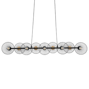 GloboStar® VERONA 00588 Μοντέρνο Κρεμαστό Φωτιστικό Ράγα Πολύφωτο 9 x E27 Μαύρο & Χρυσό Μέταλλο - Μ140 x Π28 x Υ20cm