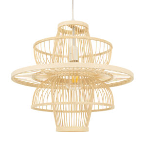 GloboStar® BALI 00861 Boho Κρεμαστό Φωτιστικό Πλέγμα Μονόφωτο 1 x E27 IP20 Μπεζ Ξύλο - Μ45 x Π45 x Υ42.5cm