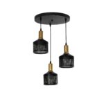 GloboStar® RADIANT 201-0097 Vintage Κρεμαστό Φωτιστικό Πλέγμα Τρίφωτο 3 x E27 IP20 Μαύρο & Χρυσό Μέταλλο - Μ30 x Π30 x Υ80cm