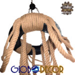 GloboStar® RUNNER 01115 Vintage Κρεμαστό Φωτιστικό Ανάρτηση Πολύφωτο 6 x E27 IP20 Μαύρο Πλαστικό με Μπεζ Σχοινί - Μ45 x Π45 x Υ60cm - Image 4