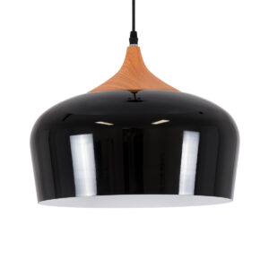 GloboStar® VILI 01261 Μοντέρνο Κρεμαστό Φωτιστικό Καμπάνα Μονόφωτο 1 x E27 IP20 Μαύρο & Μπεζ Μέταλλο - Μ35 x Π35 x Υ27cm