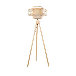 GloboStar® POPPY 01989 Boho Επιδαπέδιο Φωτιστικό Μονόφωτο 1 x E27 IP20 Μπεζ Ξύλο - Μ58 x Π58 x Υ149cm