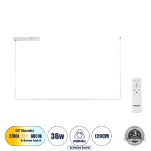 GloboStar® LINARIA 60922 Κρεμαστό Φωτιστικό Οροφής Design LED CCT 36W 4150lm 200° AC 220-240V - Εναλλαγή Φωτισμού μέσω Τηλεχειριστηρίου All In One Ψυχρό 6000k+Φυσικό 4500k+Θερμό 2700k Dimmable Μ120 x Π2 x Υ10cm - Λευκό - 3 Years Warranty