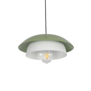 GloboStar® AURA 204-0119 Μοντέρνο Κρεμαστό Φωτιστικό Καμπάνα Μονόφωτο 1 x E27 IP20 Πράσινο & Λευκό Μέταλλο - Μ31 x Π31 x Υ27cm