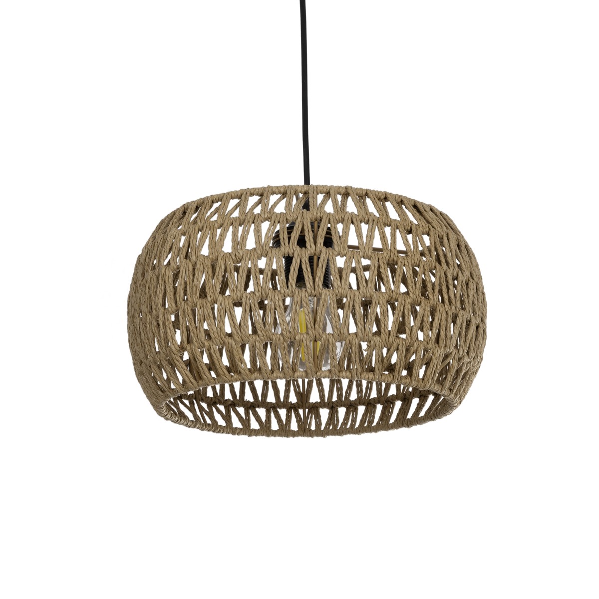 GloboStar® DARIO 204-0168 Boho Κρεμαστό Φωτιστικό Kαπέλο Μονόφωτο 1 x E27 IP20 Καφέ Σχοινί - Μ30 x Π30 x Υ15cm