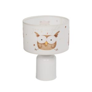 GloboStar® OWL 204-0024 Παιδικό Eπιτραπέζιο Φωτιστικό Φιγούρα Μονόφωτο 1 x E27 IP20 Λευκό & Πορτοκαλί Ύφασμα - Μ24 x Π24 x Υ32cm