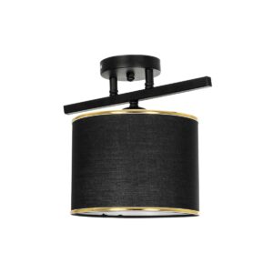 GloboStar® GLOWEN 201-0087 Vintage Φωτιστικό Οροφής Ράγα Μονόφωτο 1 x E27 IP20 Μαύρο Μέταλλο με Καφέ Υφάσμα - Μ28 x Π25 x Υ26cm