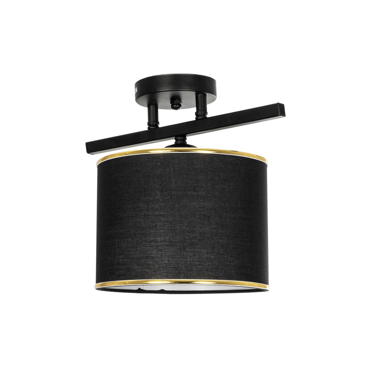 GloboStar® GLOWEN 201-0087 Vintage Φωτιστικό Οροφής Ράγα Μονόφωτο 1 x E27 IP20 Μαύρο Μέταλλο με Καφέ Υφάσμα - Μ28 x Π25 x Υ26cm