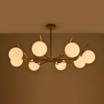 GloboStar® CANTILIER 201-0076 Vintage Φωτιστικό Οροφής Μπάλα Πολύφωτο 8 x E27 IP20 Χρυσό Μέταλλο με Γαλακτερό Γυαλί - Μ87 x Π87 x Υ52cm - Image 2