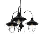 GloboStar® BLAZEO 201-0079 Vintage Κρεμαστό Φωτιστικό Καμπάνα Τρίφωτο 3 x E27 IP20 Μαύρο Μέταλλο - Μ40 x Π40 x Υ40cm