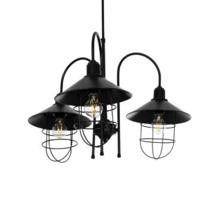 GloboStar® BLAZEO 201-0079 Vintage Κρεμαστό Φωτιστικό Καμπάνα Τρίφωτο 3 x E27 IP20 Μαύρο Μέταλλο - Μ40 x Π40 x Υ40cm