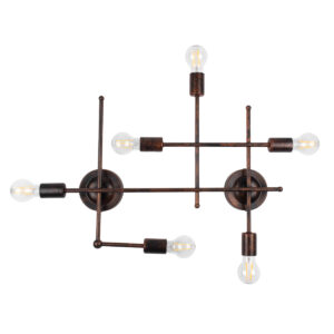 GloboStar® PIPING 00665 Vintage Επιτοίχιο Φωτιστικό Πολύφωτο 6 x E27 IP20 Χάλκινο Μέταλλο - Μ66 x Π9.5 x Υ49cm