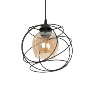 GloboStar® GLINDER 201-0068 Vintage Κρεμαστό Φωτιστικό Οροφής Πλέγμα Μονόφωτο 1 x E27 IP20 Μαύρο Μέταλλο - Μ20 x Π20 x Υ68cm