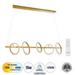 GloboStar® CIRCOLARE 61322 Κρεμαστό Φωτιστικό Οροφής Design LED CCT 75W 8400lm 360° AC 220-240V - Εναλλαγή Φωτισμού μέσω Τηλεχειριστηρίου All In One Ψυχρό 6000k+Φυσικό 4500k+Θερμό 2700k Dimmable Μ120 x Π25 x Υ25cm - Χρυσό - 3 Χρόνια Εγγύηση