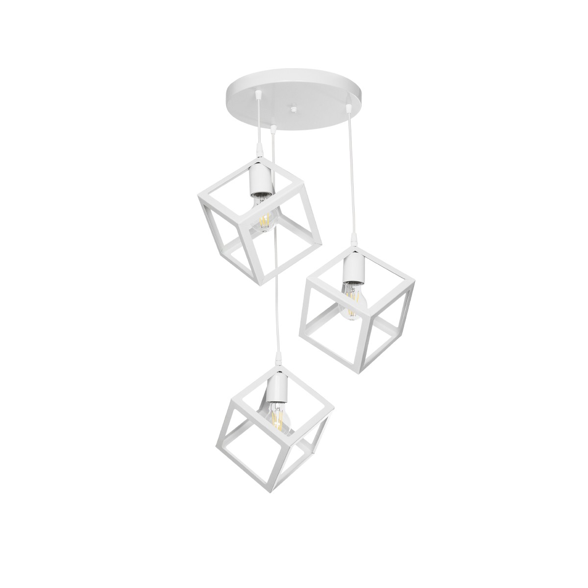 GloboStar® DISE 201-0054 Μοντέρνο Κρεμαστό Φωτιστικό Κύβος Τρίφωτο 3 x E27 IP20 Λευκό Μέταλλο - Μ30 x Π30 x Υ70cm