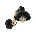 GloboStar® GRANT 00902 Μοντέρνο Επιτοίχιο Φωτιστικό Απλίκα Μονόφωτο 1 x E27 IP20 Μαύρο Μέταλλο με Μπεζ Ξύλο - Μ15 x Π36 x Υ12cm