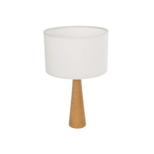 GloboStar® COBRA 204-0066 Μοντέρνο Eπιτραπέζιο Φωτιστικό Μονόφωτο 1 x E27 IP20 Καφέ Ξύλο με Μπεζ Ύφασμα - Μ24 x Π24 x Υ38cm