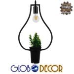 GloboStar® FLOWERPOT 10001210 Μοντέρνο Κρεμαστό Φωτιστικό Ανάρτηση Μονόφωτο 1 x E27 IP20 Μαύρο Μέταλλο με Πράσινο Πλαστικό - Μ27 x Π27 x Υ40cm - Image 2