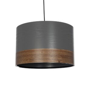 GloboStar® ZYKLUS 203-0102 Μοντέρνο Κρεμαστό Φωτιστικό Καπέλο Μονόφωτο 1 x E27 IP20 Γκρί & Καρυδί Ξύλο - Μ36 x Π36 x Υ25cm