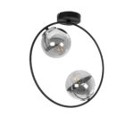 GloboStar® CITY 202-0040 Μοντέρνο Φωτιστικό Οροφής Μπάλα Δίφωτο 2 x E27 IP20 Μαύρο Μέταλλο με Διάφανο Γυαλί - Μ45 x Π15 x Υ55cm