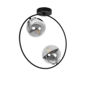 GloboStar® CITY 202-0040 Μοντέρνο Φωτιστικό Οροφής Μπάλα Δίφωτο 2 x E27 IP20 Μαύρο Μέταλλο με Διάφανο Γυαλί - Μ45 x Π15 x Υ55cm