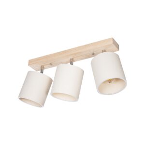 GloboStar® CUP 203-0058 Vintage Φωτιστικό Οροφής Ράγα Τρίφωτο 3 x E27 IP20 Μπέζ Ξύλο με Λευκό Ύφασμα - Μ60 x Π14 x Υ26cm