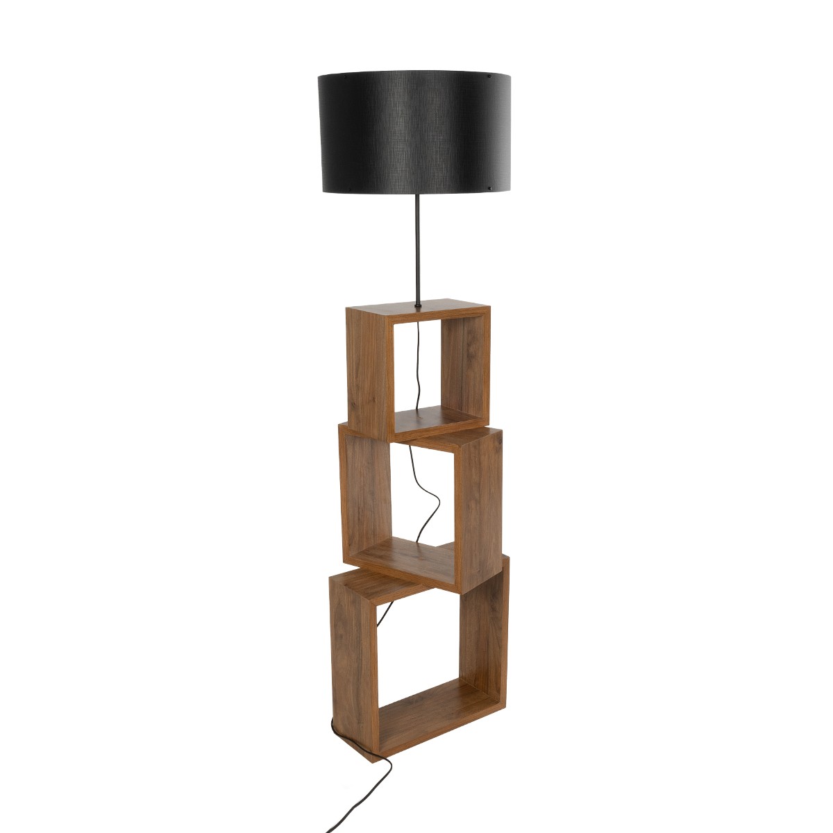 GloboStar® LUMO 201-0072 Μοντέρνο Επιδαπέδιο Φωτιστικό Μονόφωτο 1 x E27 IP20 Καρυδί Ξύλο με Μαύρο Ύφασμα - Μ37 x Π37 x Υ155cm - Image 3