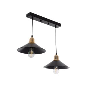 GloboStar® LUCANA 201-00043 Vintage Κρεμαστό Φωτιστικό Ράγα Vintage Δίφωτο 2 x E27 IP20 Mεταλλικό Μαύρο - Μ40 x Π25 x Υ75cm