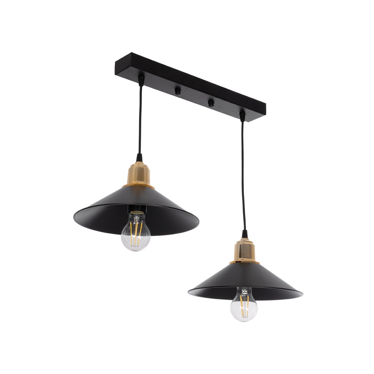 GloboStar® LUCANA 201-00043 Vintage Κρεμαστό Φωτιστικό Ράγα Vintage Δίφωτο 2 x E27 IP20 Mεταλλικό Μαύρο - Μ40 x Π25 x Υ75cm