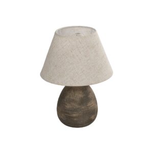 GloboStar® LISBON 204-0150 Vintage Eπιτραπέζιο Φωτιστικό Μονόφωτο 1 x E27 IP20 Καφέ Κεραμικό με Μπεζ Ύφασμα - Μ22 x Π22 x Υ30cm