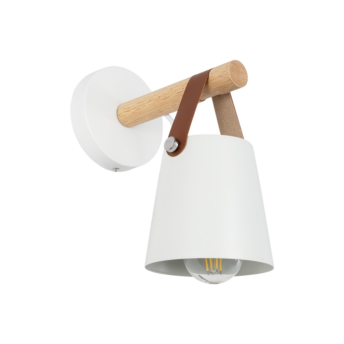 GloboStar® AMY 00946 Μοντέρνο Επιτοίχιο Φωτιστικό Απλίκα Μονόφωτο 1 x E27 IP20 Λευκό Μέταλλο, Μπεζ Ξύλο με Πορτοκαλί Δέρμα - Μ19 x Π13 x Y14cm