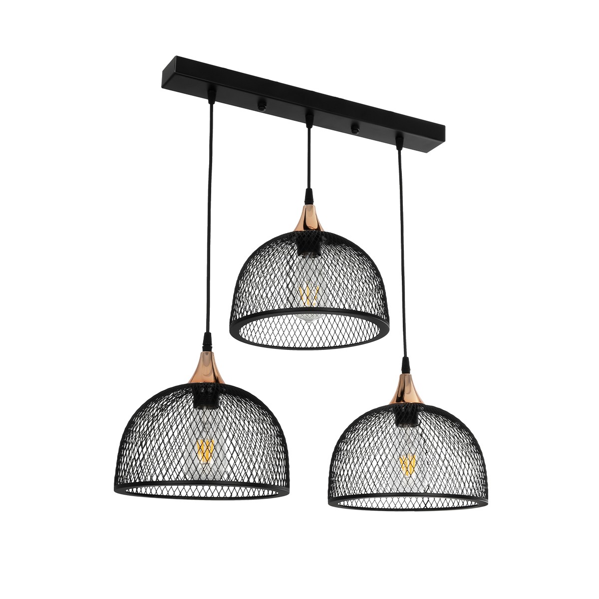 GloboStar® GLIND 201-0082 Vintage Κρεμαστό Φωτιστικό Ράγα Ράγα Τρίφωτο 3 x E27 IP20 Μαύρο Μέταλλο - Μ55 x Π25 x Υ70cm