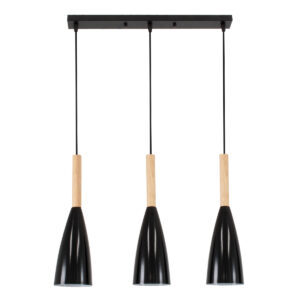 GloboStar® DILLON 00630 Μοντέρνο Κρεμαστό Φωτιστικό Ράγα Τρίφωτο 3 x E27 IP20 Μαύρο Μέταλλο με Μπεζ Ξύλο - Μ54 x Π14 x Υ130cm