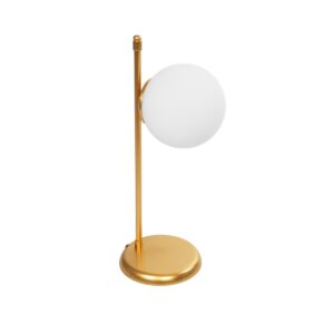 GloboStar® GLOBUS 203-0182 Μοντέρνο Επιτραπέζιο Φωτιστικό Μονόφωτο 1 x E27 IP20 Χρυσο Μέταλλο με Γαλακτερή Γυάλινη Μπάλα- Μ21 x Π16.5 x Υ45cm