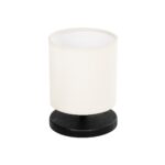 GloboStar® MINNIE 204-0062 Μοντέρνο Eπιτραπέζιο Φωτιστικό Μονόφωτο 1 x E27 IP20 Μαύρο Ξύλο με Μπεζ Ύφασμα - Μ15 x Π15 x Υ22cm